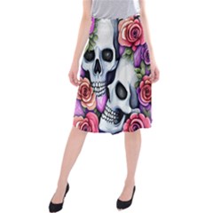 Floral Skeletons Midi Beach Skirt by GardenOfOphir