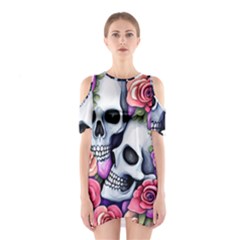 Floral Skeletons Shoulder Cutout One Piece Dress by GardenOfOphir