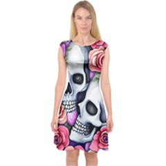 Floral Skeletons Capsleeve Midi Dress by GardenOfOphir