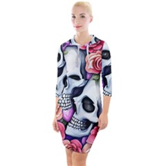 Floral Skeletons Quarter Sleeve Hood Bodycon Dress by GardenOfOphir