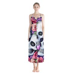 Floral Skeletons Button Up Chiffon Maxi Dress by GardenOfOphir