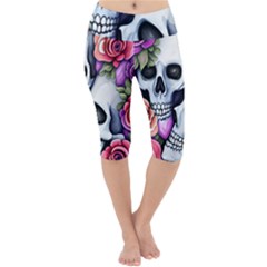 Floral Skeletons Lightweight Velour Cropped Yoga Leggings by GardenOfOphir