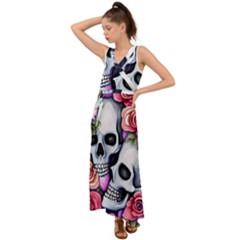 Floral Skeletons V-neck Chiffon Maxi Dress by GardenOfOphir