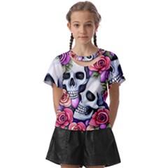 Floral Skeletons Kids  Front Cut Tee by GardenOfOphir