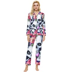 Floral Skeletons Womens  Long Sleeve Velvet Pocket Pajamas Set by GardenOfOphir