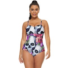 Floral Skeletons Retro Full Coverage Swimsuit by GardenOfOphir