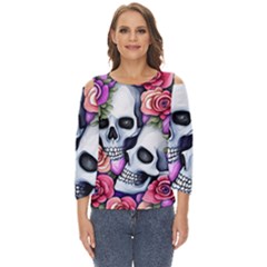 Floral Skeletons Cut Out Wide Sleeve Top