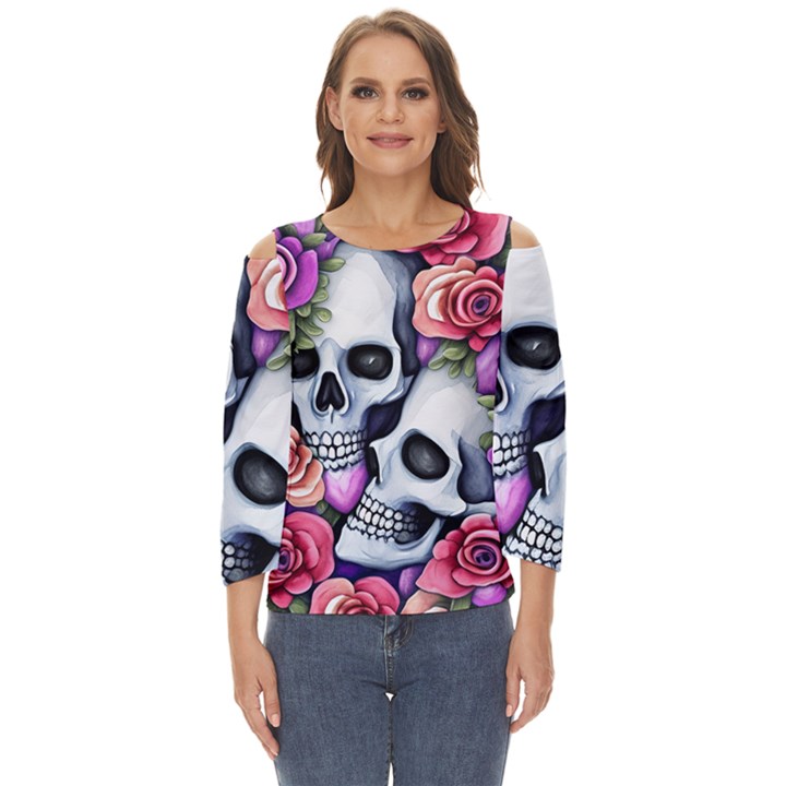 Floral Skeletons Cut Out Wide Sleeve Top