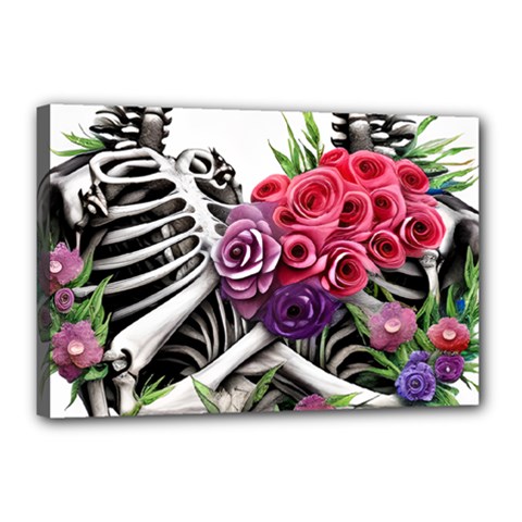 Gothic Floral Skeletons Canvas 18  X 12  (stretched) by GardenOfOphir