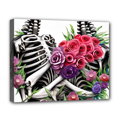 Gothic Floral Skeletons Deluxe Canvas 20  X 16  (stretched) by GardenOfOphir