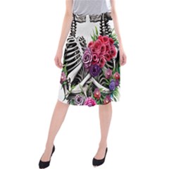 Gothic Floral Skeletons Midi Beach Skirt by GardenOfOphir