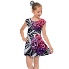 Gothic Floral Skeletons Kids  Cap Sleeve Dress by GardenOfOphir