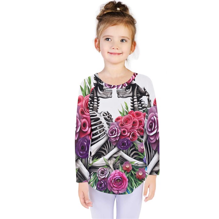 Gothic Floral Skeletons Kids  Long Sleeve Tee