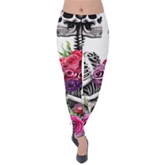 Gothic Floral Skeletons Velvet Leggings by GardenOfOphir