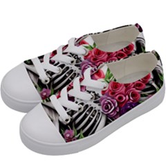 Gothic Floral Skeletons Kids  Low Top Canvas Sneakers by GardenOfOphir