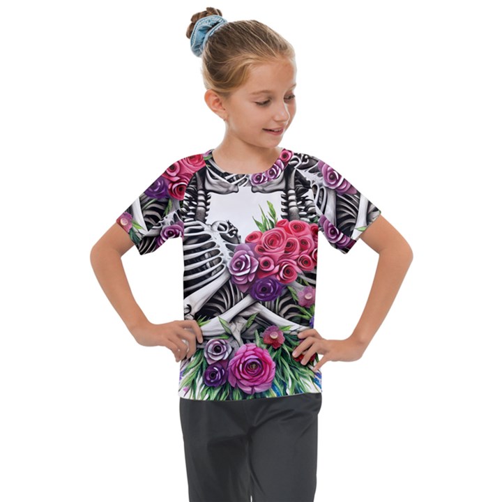 Gothic Floral Skeletons Kids  Mesh Piece Tee