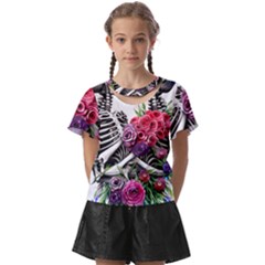 Gothic Floral Skeletons Kids  Front Cut Tee by GardenOfOphir