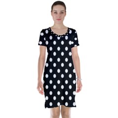 Black And White Polka Dots Short Sleeve Nightdress by GardenOfOphir