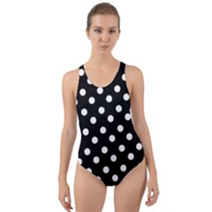 Black And White Polka Dots Cut-out Back One Piece Swimsuit by GardenOfOphir