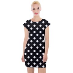 Black And White Polka Dots Cap Sleeve Bodycon Dress by GardenOfOphir