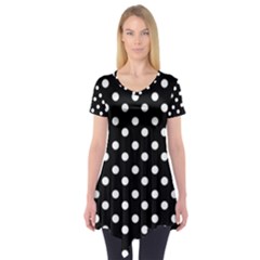 Black And White Polka Dots Short Sleeve Tunic  by GardenOfOphir