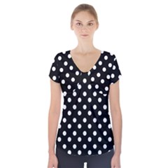 Black And White Polka Dots Short Sleeve Front Detail Top by GardenOfOphir