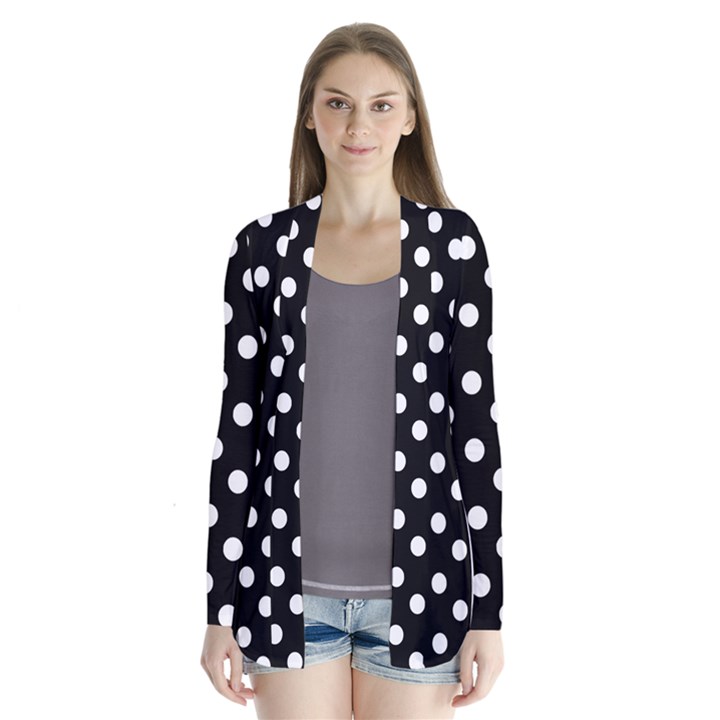 Black And White Polka Dots Drape Collar Cardigan