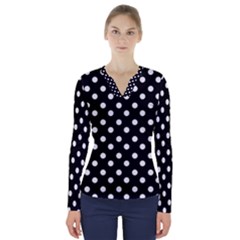 Black And White Polka Dots V-neck Long Sleeve Top by GardenOfOphir