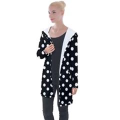 Black And White Polka Dots Longline Hooded Cardigan by GardenOfOphir