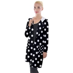 Black And White Polka Dots Hooded Pocket Cardigan by GardenOfOphir