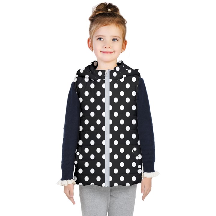 Black And White Polka Dots Kids  Hooded Puffer Vest