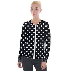 Black And White Polka Dots Velvet Zip Up Jacket by GardenOfOphir