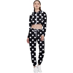 Black And White Polka Dots Cropped Zip Up Lounge Set by GardenOfOphir