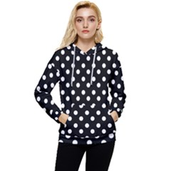 Black And White Polka Dots Women s Lightweight Drawstring Hoodie by GardenOfOphir