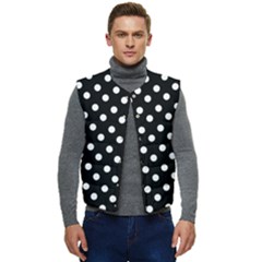 Black And White Polka Dots Men s Short Button Up Puffer Vest	 by GardenOfOphir