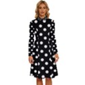 Black And White Polka Dots Long Sleeve Shirt Collar A-Line Dress View1