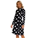 Black And White Polka Dots Long Sleeve Shirt Collar A-Line Dress View2