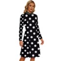 Black And White Polka Dots Long Sleeve Shirt Collar A-Line Dress View3