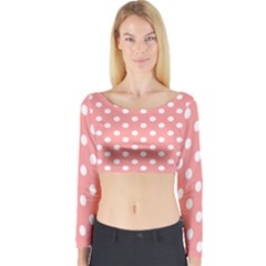 Coral And White Polka Dots Long Sleeve Crop Top by GardenOfOphir