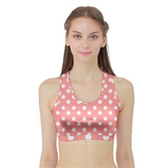 Coral And White Polka Dots Sports Bra With Border by GardenOfOphir