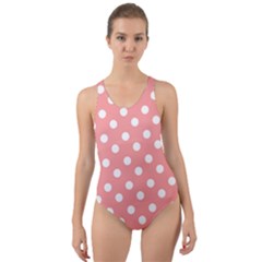 Coral And White Polka Dots Cut-out Back One Piece Swimsuit by GardenOfOphir