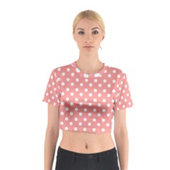 Coral And White Polka Dots Cotton Crop Top by GardenOfOphir