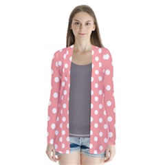 Coral And White Polka Dots Drape Collar Cardigan by GardenOfOphir