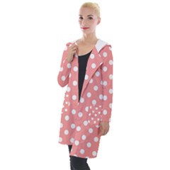 Coral And White Polka Dots Hooded Pocket Cardigan by GardenOfOphir