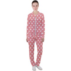 Coral And White Polka Dots Casual Jacket And Pants Set by GardenOfOphir