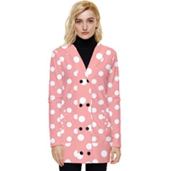 Coral And White Polka Dots Button Up Hooded Coat 