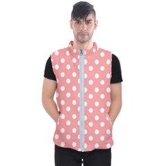 Coral And White Polka Dots Men s Puffer Vest by GardenOfOphir