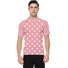 Coral And White Polka Dots Men s Short Sleeve Rash Guard by GardenOfOphir