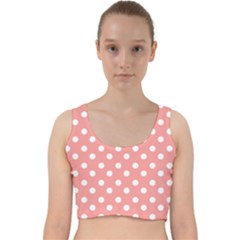 Coral And White Polka Dots Velvet Racer Back Crop Top by GardenOfOphir