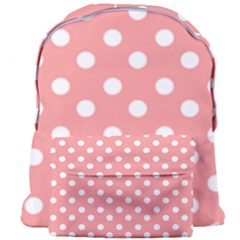 Coral And White Polka Dots Giant Full Print Backpack by GardenOfOphir